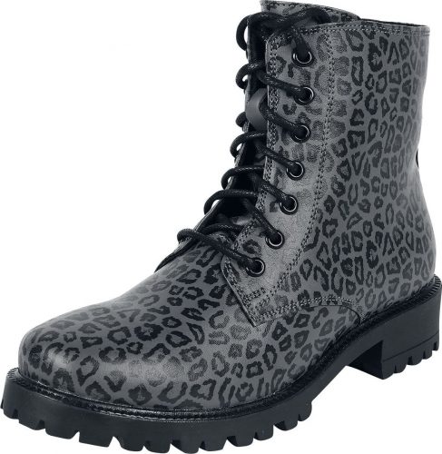 Rock Rebel by EMP Sivé cižmy na šnurovanie s leopardou potlacou boty šedá