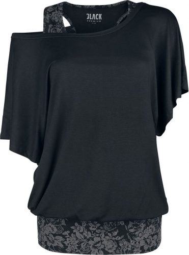 Black Premium by EMP Double-Layer T-Shirt mit Alloverprint auf dem Top Dámské tričko černá