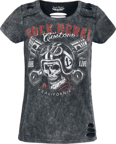 Rock Rebel by EMP Černé tričko s klasickým výstřihem a potiskem Dámské tričko černá