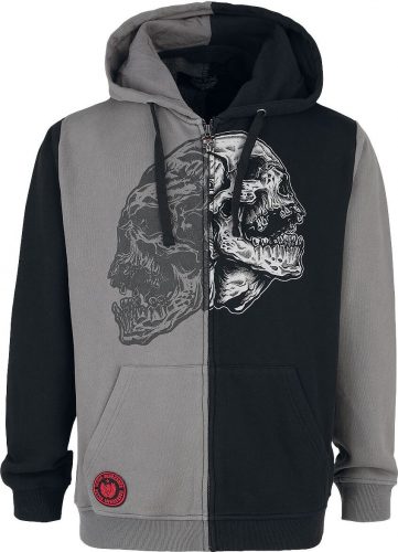 Rock Rebel by EMP Hoody Jacket black and grey mit Skull Frontprint Mikina s kapucí na zip cerná/šedá