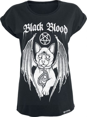 Black Blood by Gothicana T-Shirt mit Demonic Cat Dámské tričko černá