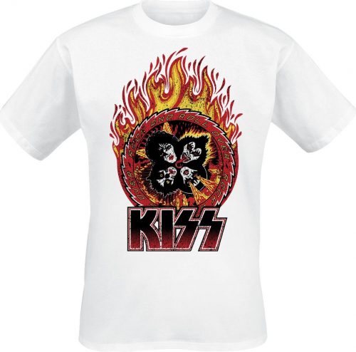 Kiss Rock And Roll Over Flames Tričko bílá