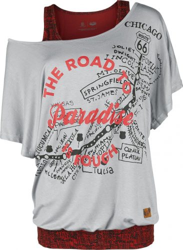 Rock Rebel by EMP Dvouvrstvé tričko a top Rock Rebel X Route 66 Dámské tričko červeno-šedá