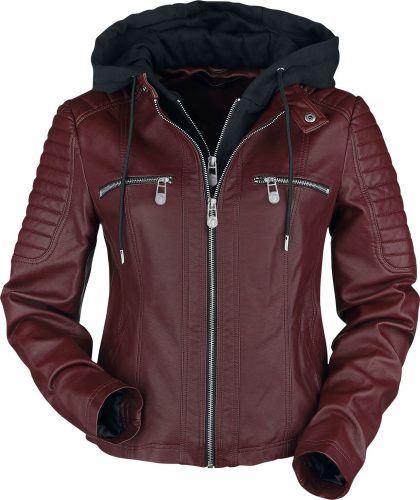 Black Premium by EMP Červená koženková bunda s kapucí Dámská bunda tmavě červená