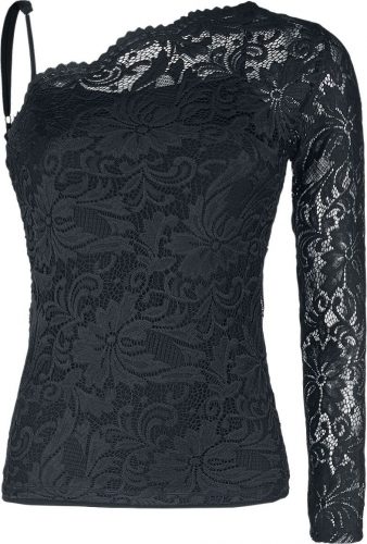 Black Premium by EMP One-Shoulder-Shirt aus Spitze Dámské tričko černá
