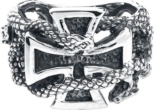 etNox hard and heavy Železný kříž s hady Prsten stríbrná