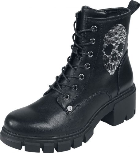 Rock Rebel by EMP Černé šněrovací boty s lebkou z kamínků boty černá