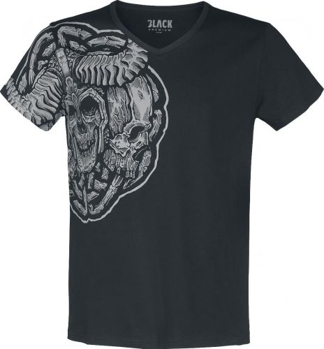 Black Premium by EMP Černé tričko s velkým potiskem s lebkou Tričko černá