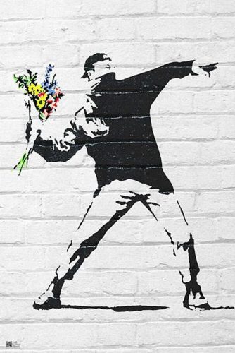 Banksy Throwing Flowers plakát vícebarevný