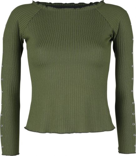 Black Premium by EMP Zelené žebrované tričko s dlouhými rukávy a klasickým výstřihem Dámské tričko s dlouhými rukávy olivová