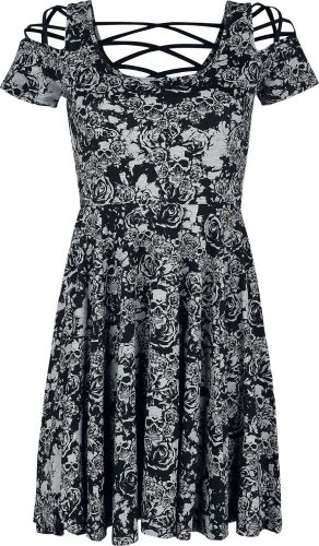 Black Premium by EMP Kleid mit dekorativer Schnürung und Skull Rosen Print Šaty černá