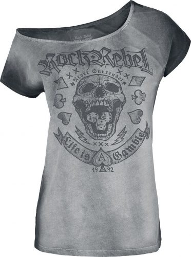 Rock Rebel by EMP T-Shirt mit Totenkopf Print Dámské tričko šedá