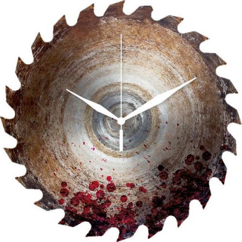 Skleněné nástěnné hodiny Pílový kotouč potřísněný krví Nástenné hodiny standard