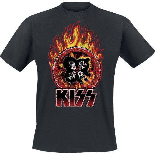 Kiss Rock And Roll Over Flames Tričko černá