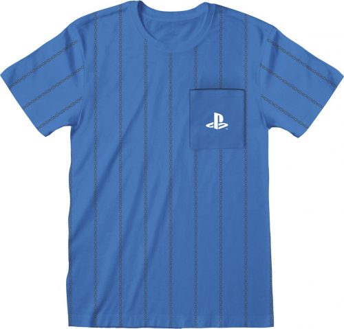 Playstation Striped Pocket Logo Tričko modrá