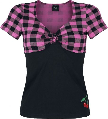 Pussy Deluxe Kostkovaná košile Dámské tričko cerná/ružová