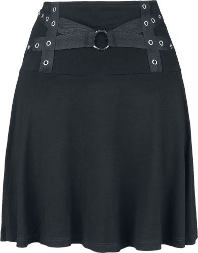 Gothicana by EMP Flared Skirt mit aufgenähten Riemen Sukně černá