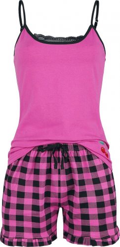 Pussy Deluxe Kostkované krátké pyžamo pyžama cerná/ružová