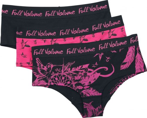 Full Volume by EMP Sada 3 ks černě/růžových jednobarevných kalhotek s potiskem Dámské spodní prádlo černá