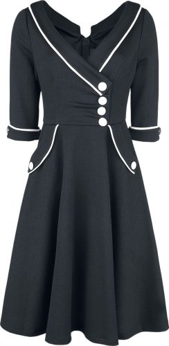 Voodoo Vixen Černé šaty Marica 1950s se širokým límcem a vzorem rybí kosti Šaty cerná/bílá