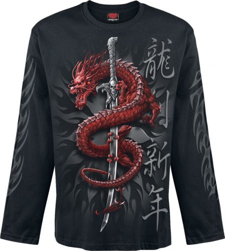 Spiral Oriental Dragon Longsleeve Tričko s dlouhým rukávem černá
