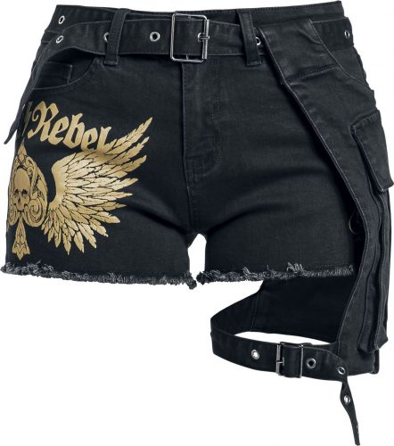 Rock Rebel by EMP Shorts mit Gürteltasche und goldenem Print Dámské šortky černá