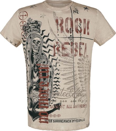 Rock Rebel by EMP Tričko s potiskem s lebkou a nápisem Tričko béžová