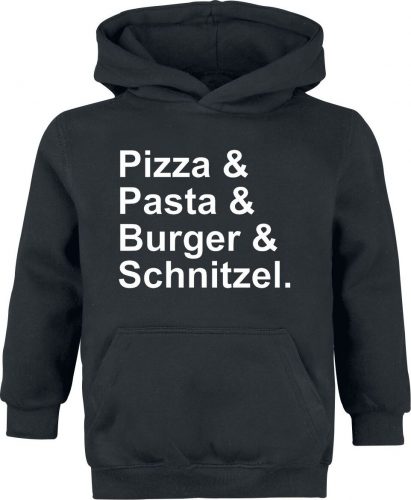 Food Kids - Pizza & Pasta & Burger & Schnitzel detská mikina s kapucí černá