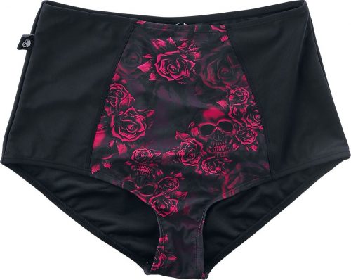 Black Premium by EMP Černé plavkové kalhotky s vysokým pasem a motivy růží a lebky Spodní díl plavek černá