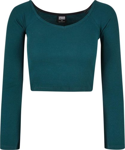 Urban Classics Ladies Short Rib Wide V-Neck Longsleeve Dámské tričko s dlouhými rukávy tmave zelená
