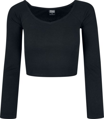 Urban Classics Ladies Short Rib Wide V-Neck Longsleeve Dámské tričko s dlouhými rukávy černá