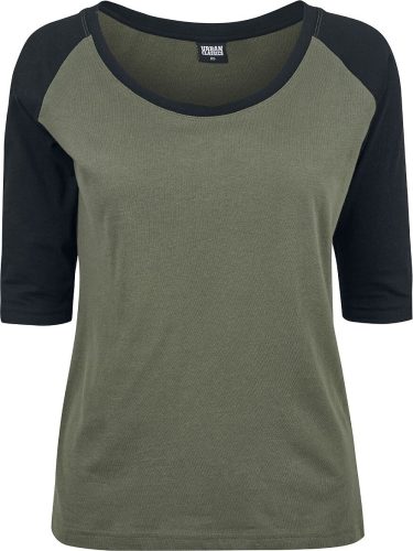 Urban Classics Ladies 3/4 Contrast Raglan Tee Dámské tričko s dlouhými rukávy olivová/cerná