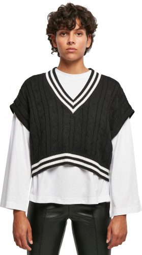 Urban Classics Ladies Cropped Knit College Slipover Dámské tričko s V výstřihem černá