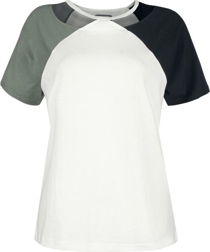RED by EMP Biele tricko s rôznofarebnými rukávmi a otvormi Dámské tričko bílá/cerná /zelená