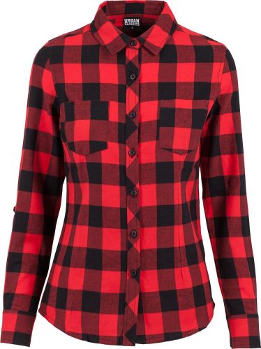 Urban Classics Dámská kostkovaná flanelová košile se zahnutými manžetami Dámská halenka cerná/cervená