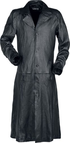 Gothicana by EMP Dlhý cierny kožený kabát s golierom Kožený kabát černá