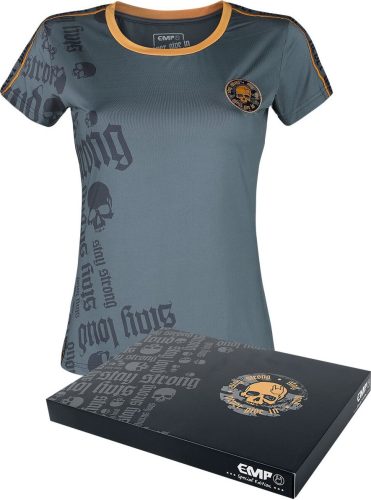 EMP Special Collection Sportovní tričko s nápisem a potiskem s lebkou Dámské tričko šedá