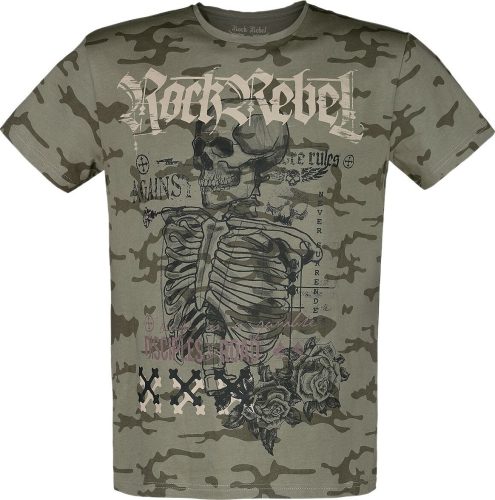 Rock Rebel by EMP T-Shirt mit Skull Print & Schriftzügen Tričko olivová