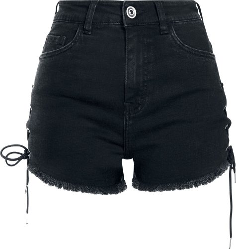 Urban Classics Ladies Highwaist Denim Lace Up Short Dámské kraťasy - Hotpants černá