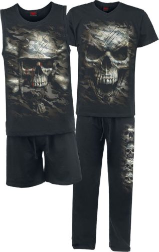 Spiral Camo Skull pyžama černá