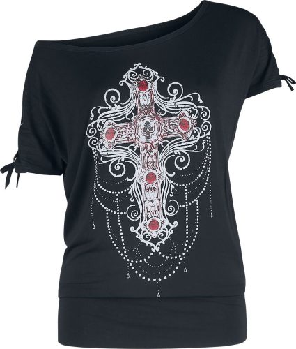 Gothicana by EMP Černé tričko Gothicana X Anne Stokes s potiskem a šněrováním Dámské tričko černá