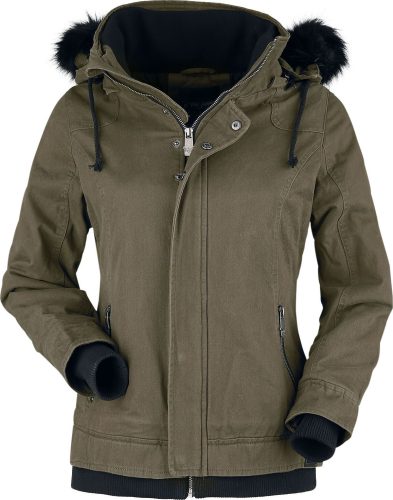 Black Premium by EMP Olivově-zelená bunda s límcem z imitace kožešiny a kapucí Dámská bunda olivová/cerná