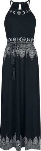 Gothicana by EMP Černé maxi šaty s potisky a tenkým opaskem Šaty černá