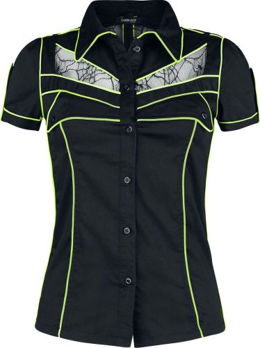 Gothicana by EMP Černá košile s krátkými rukávy s neónovými detaily a průsvitnými díly Dámská košile černá