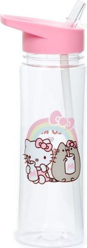 Pusheen & Hello Kitty Wasserflasche mit ausklappbarem Strohhalm láhev vícebarevný