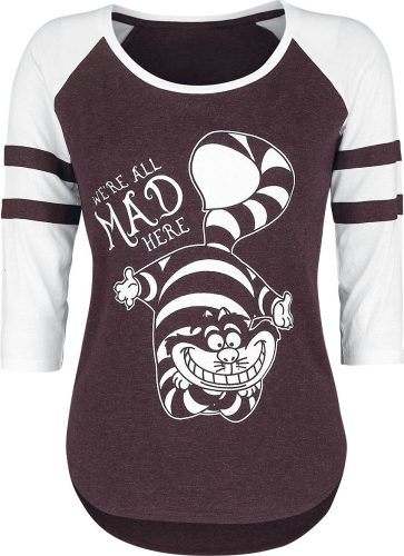 Alice in Wonderland We're All Mad Here Dámské tričko s dlouhými rukávy bordová/bílá