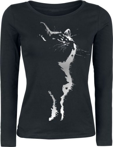 Tierisch Cat Silhouette Dámské tričko s dlouhými rukávy černá