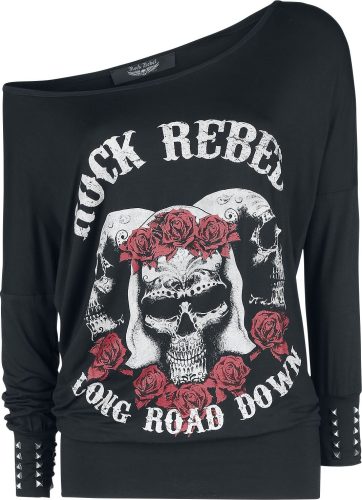 Rock Rebel by EMP Košile s dlouhými rukávy a potiskem s lebkou a růžemi Dámské tričko s dlouhými rukávy černá