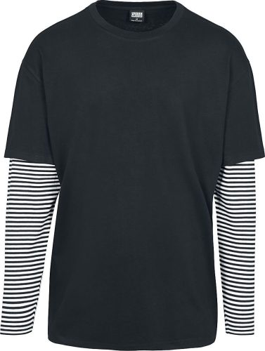 Urban Classics Dvouvrstvé proužkované oversized tričko Tričko s dlouhým rukávem cerná/bílá