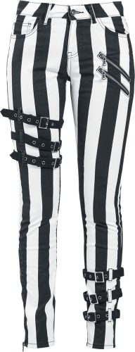 Gothicana by EMP Černo-bílé skinny džíny se zipy a přezkami Dámské džíny cerná/bílá